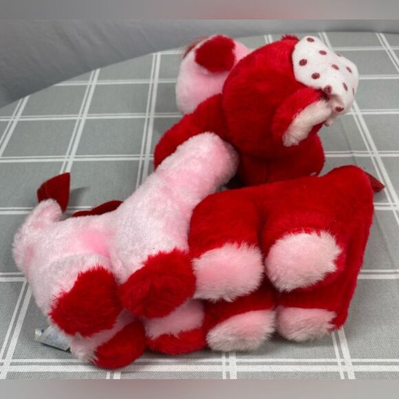 Vtg DanDee Plush Valentines Pink & Red Cross Neck Dinosaurs Loving Brontosaurus - Picture 6 of 13